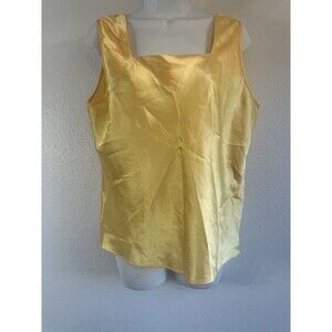 ESCAPADES Yellow Vintage Silky Satin Cami Tank Top Large Made In USA